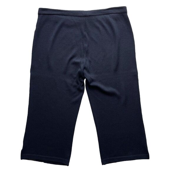 St John Collection Santana Knit Crop Pants Navy Pull On Elastic Waist Wide Leg - Picture 2 of 7